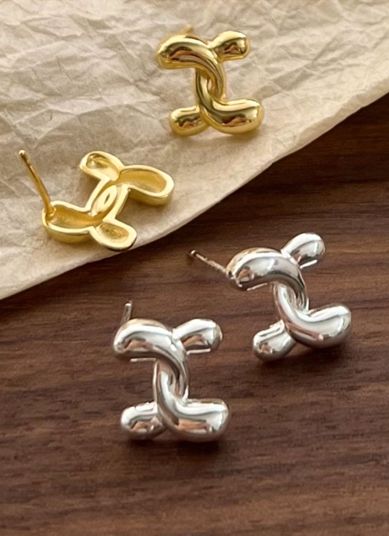 [現貨] [ 925純銀 ]雙線交織耳環