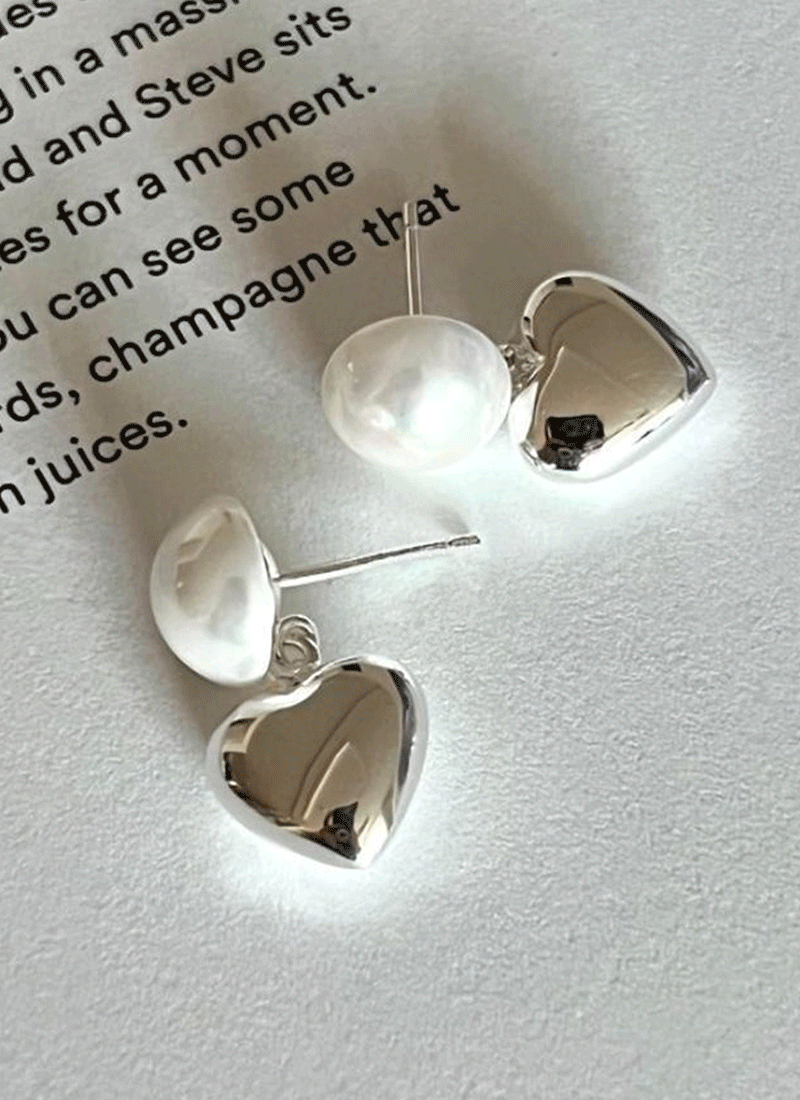 [現貨] [ 925純銀 ]珍珠愛心垂墜耳環
