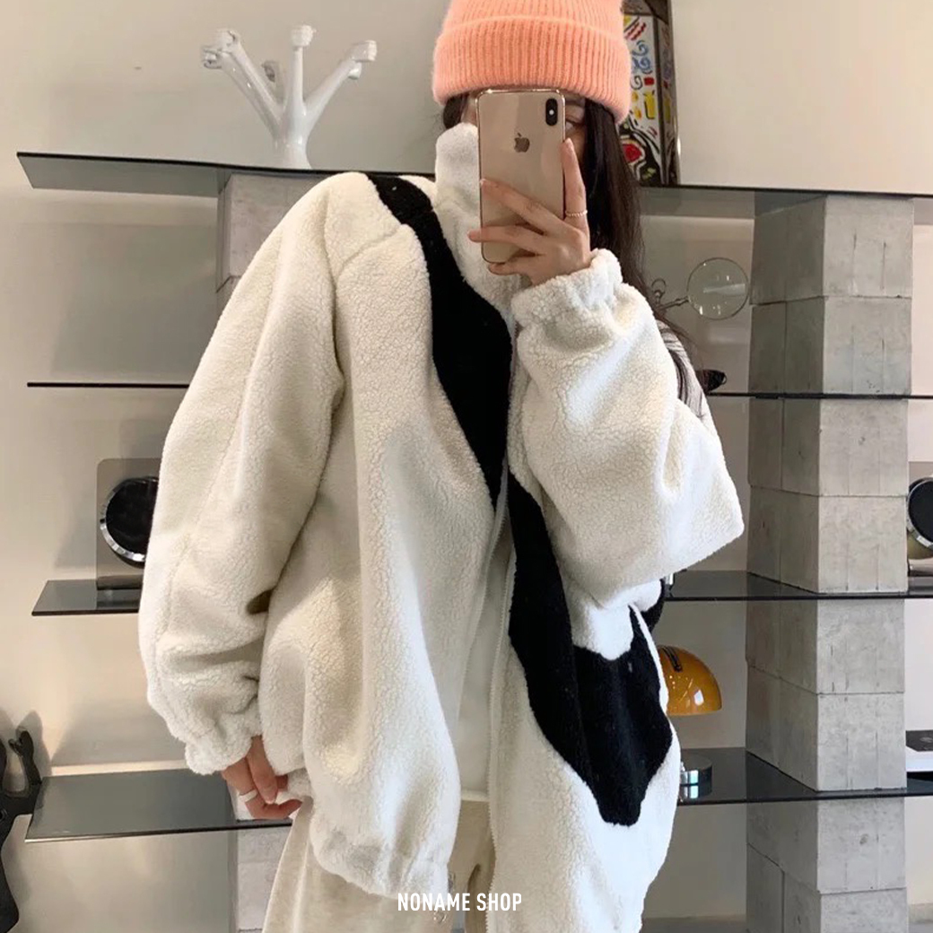 NIKE Sportswear Big Swoosh 大勾 雙面 羊羔毛 風衣 立領 外套 兩色 (女款)