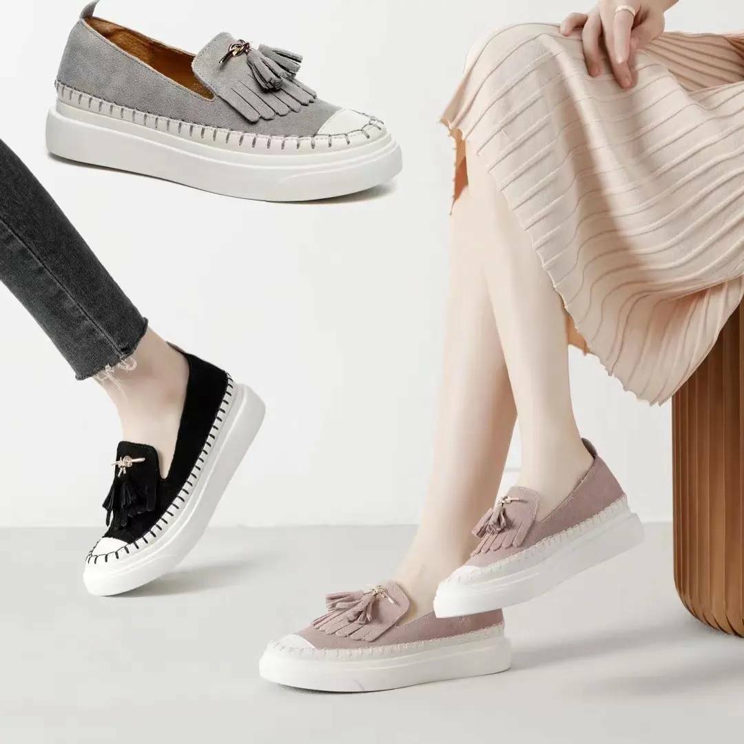 韓版質感金屬流蘇真皮懶人鞋