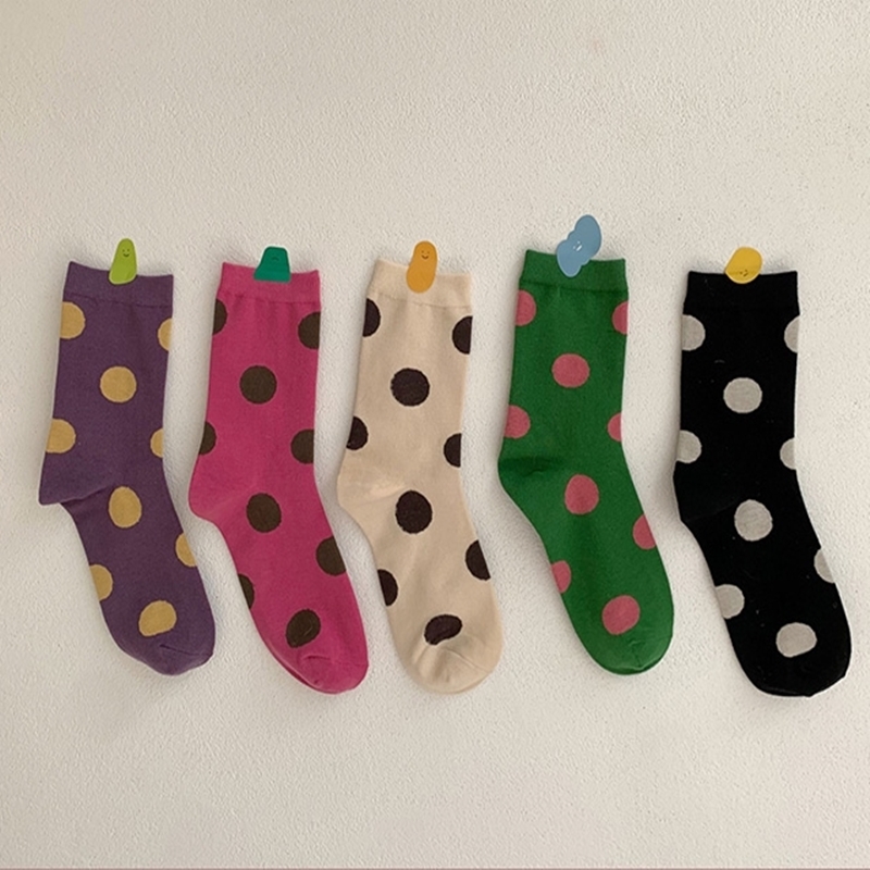 撞色圓點中筒襪 五色