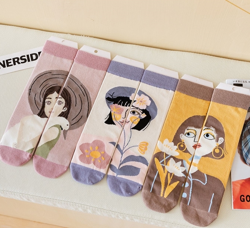 不對稱拼接中筒襪  九色