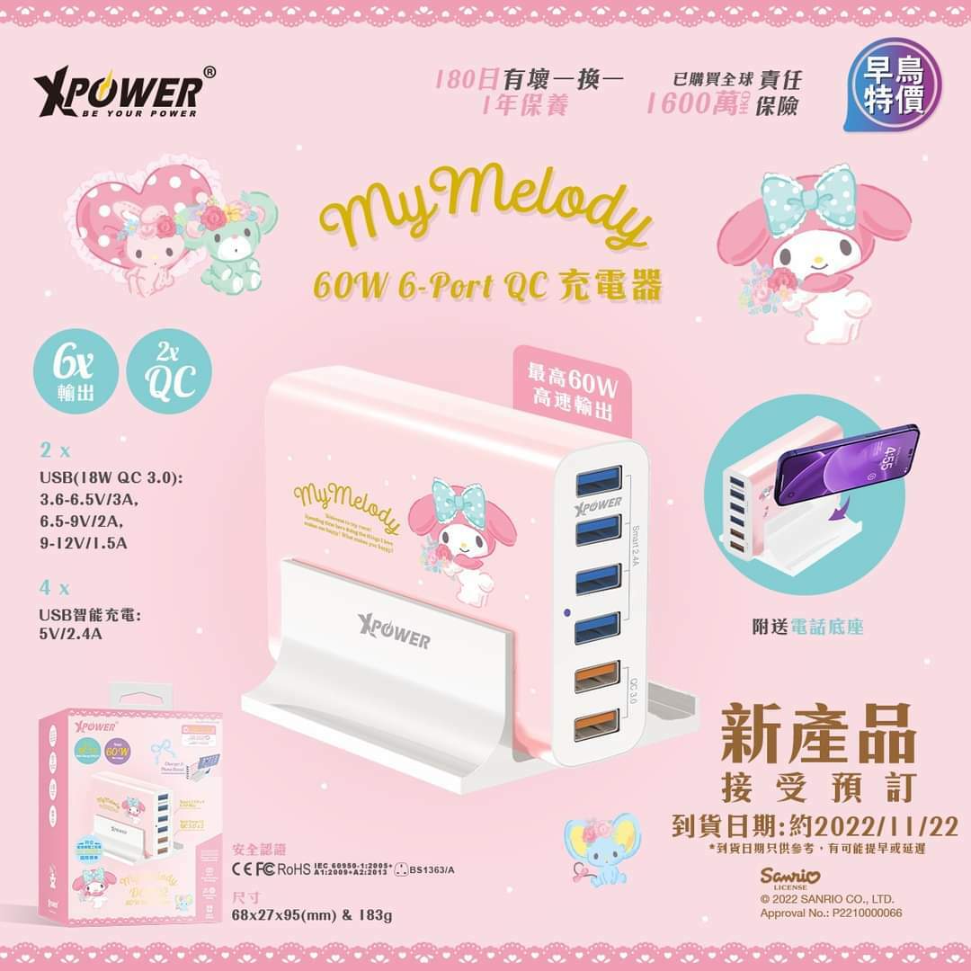 Sanrio 60W 6-Port QC充電器
