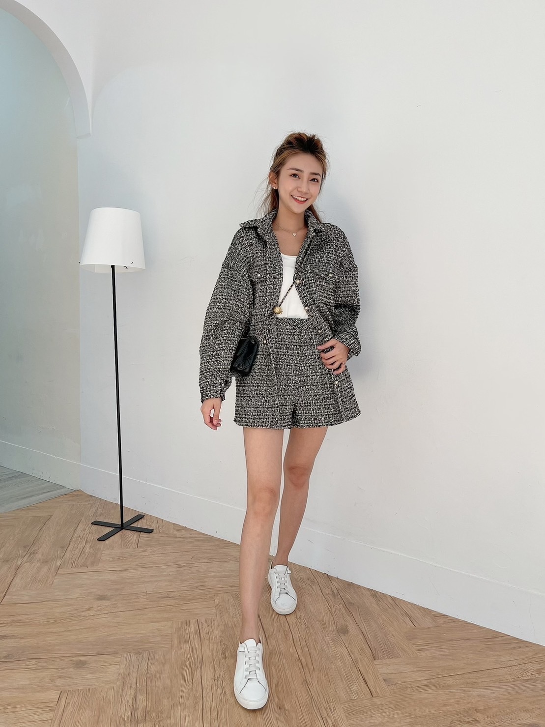 🔥12.07直播新品］🇰🇷正韓超美氣質毛呢金蔥小香外套+小香短褲（質感黑灰/兩色，可分開購買）