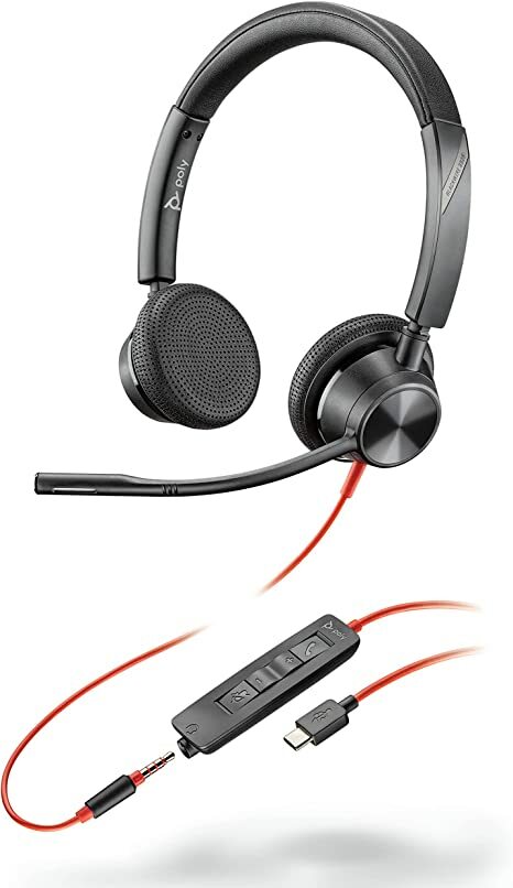 Plantronics - Blackwire 3325 Wired Stereo Headset with Boom Mic (Poly) - Connect to PC/Mac via USB-A or mobile/tablet via 3.5 mm connector  (Part No.: 214016-01)