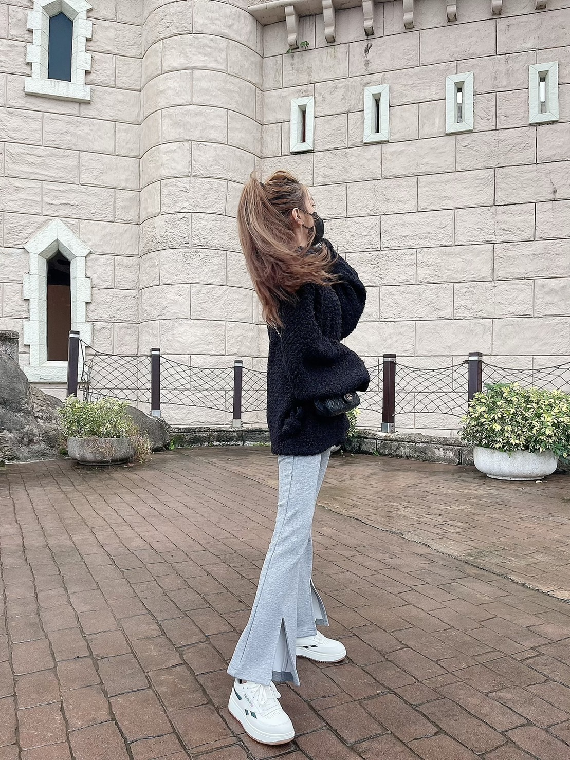 🔥12.07直播新品］💥保暖還可以擁有大長腿］🇰🇷正韓高腰鬆緊腰超保暖內磨毛前開叉彈性喇叭棉褲（灰色/兩色）