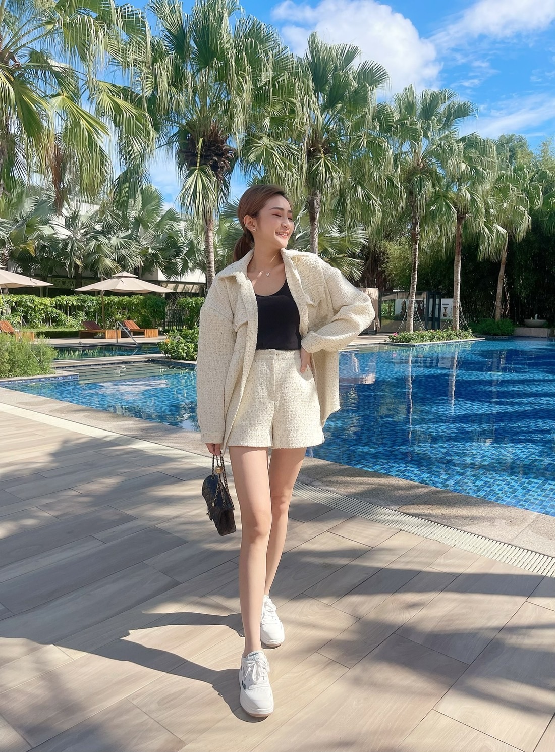 🔥12.07直播新品］🇰🇷正韓超美氣質毛呢金蔥小香外套+小香短褲（氣質米白/兩色，可分開購買）