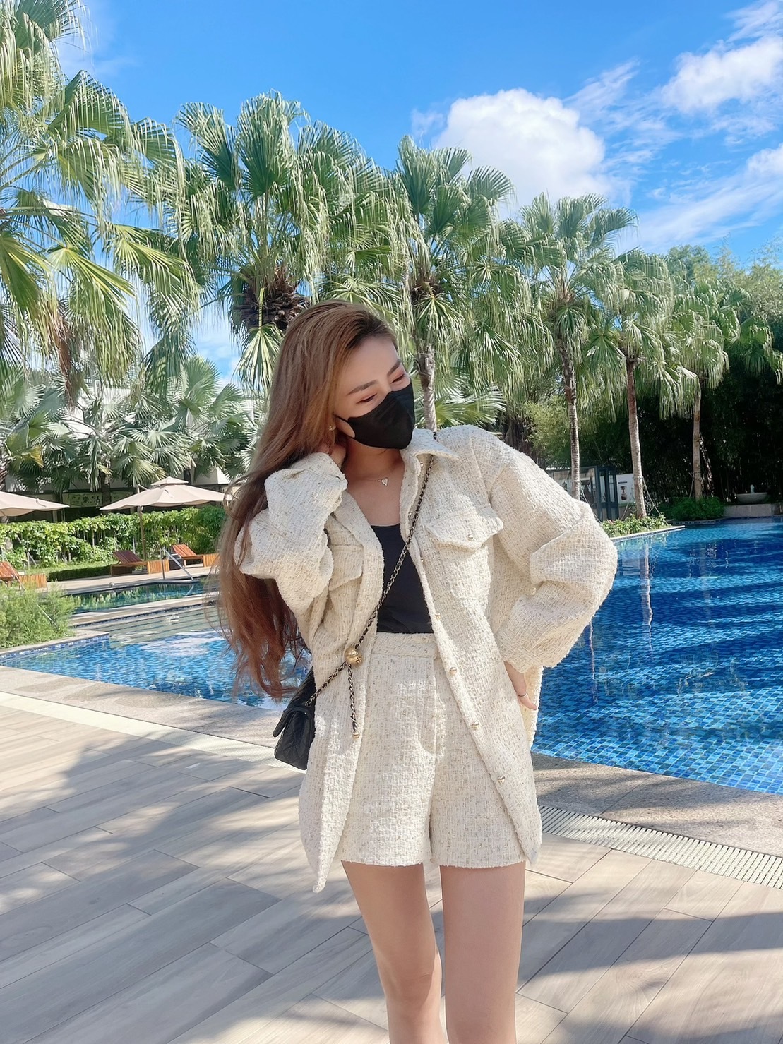 🔥12.07直播新品］🇰🇷正韓超美氣質毛呢金蔥小香外套+小香短褲（氣質米白/兩色，可分開購買）