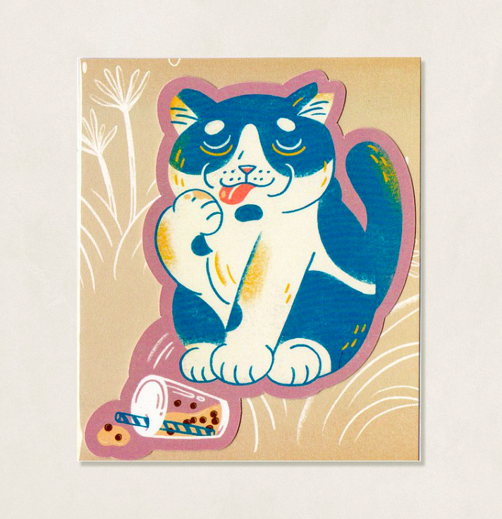 Q吉打翻珍奶 貓咪防水大貼紙｜皮康