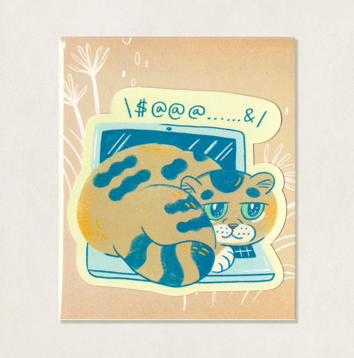 達吉打字中 貓咪防水大貼紙｜皮康