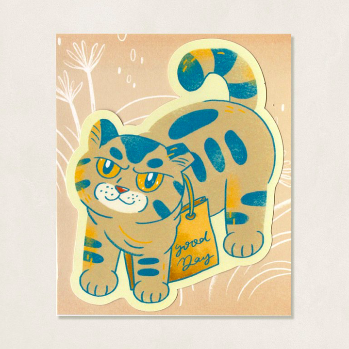 扁東揹紙袋 貓咪防水大貼紙｜皮康