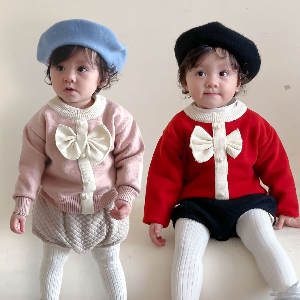 【限量】珍珠蝴蝶結-春秋針織上衣(73-110)