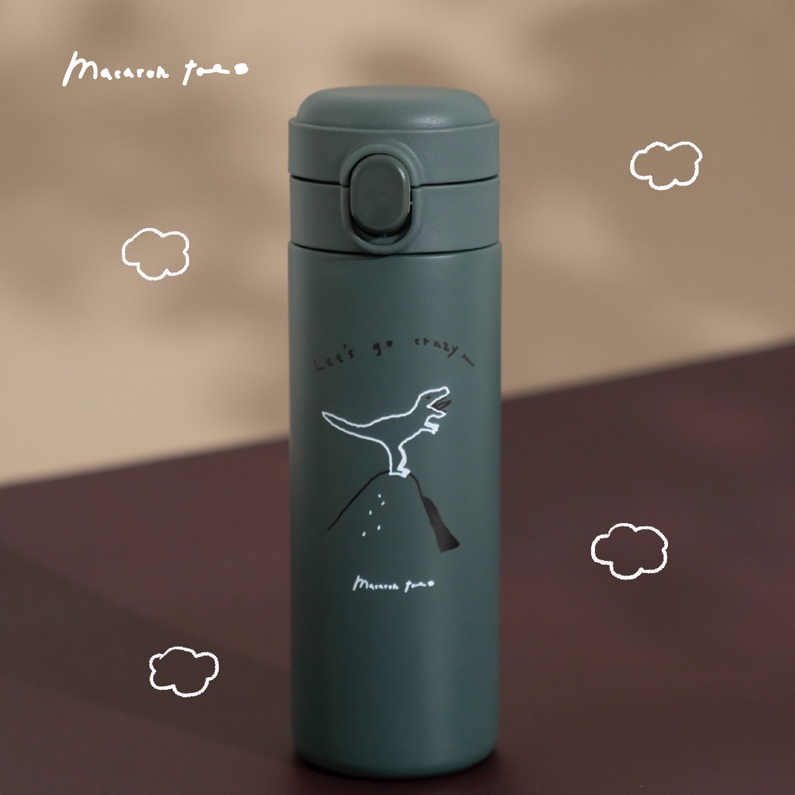 【馬卡龍腳趾x慢慢挑-Roar】彈蓋內鈦陶瓷聯名保溫杯，超輕450ML|軍綠色（可裝咖啡、奶茶）