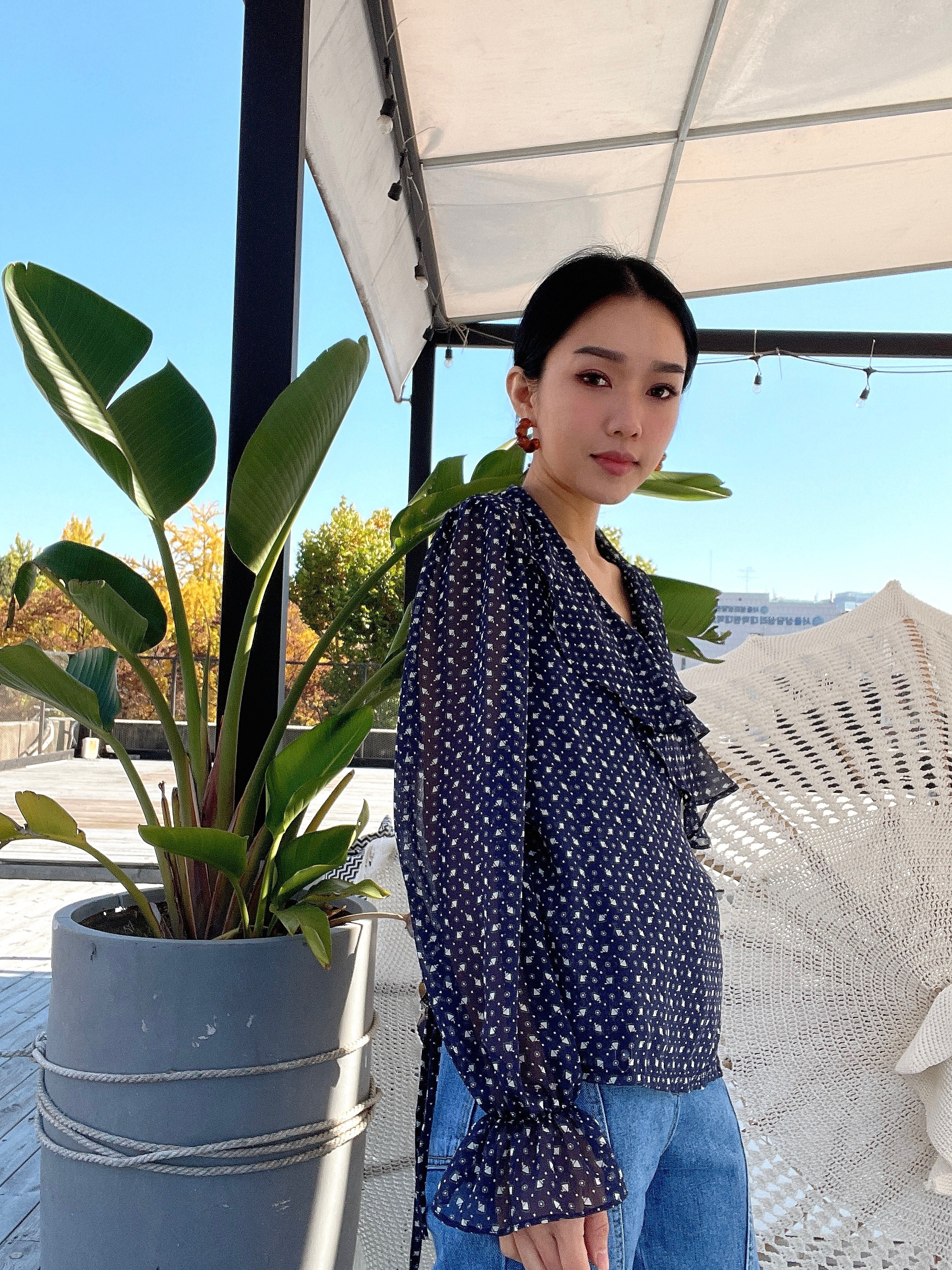 小傘紋雪紡交叉綁上衣（現貨款式）