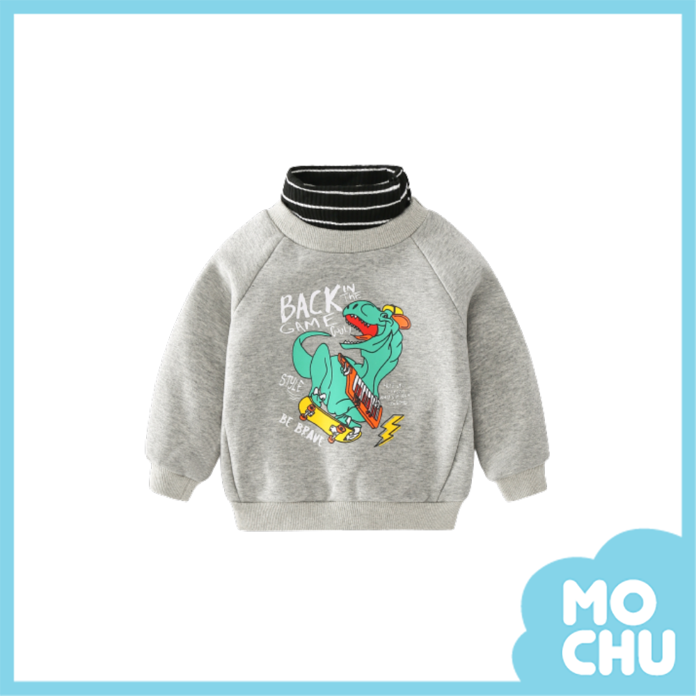 恐龍玩滑板灰色高領衛衣