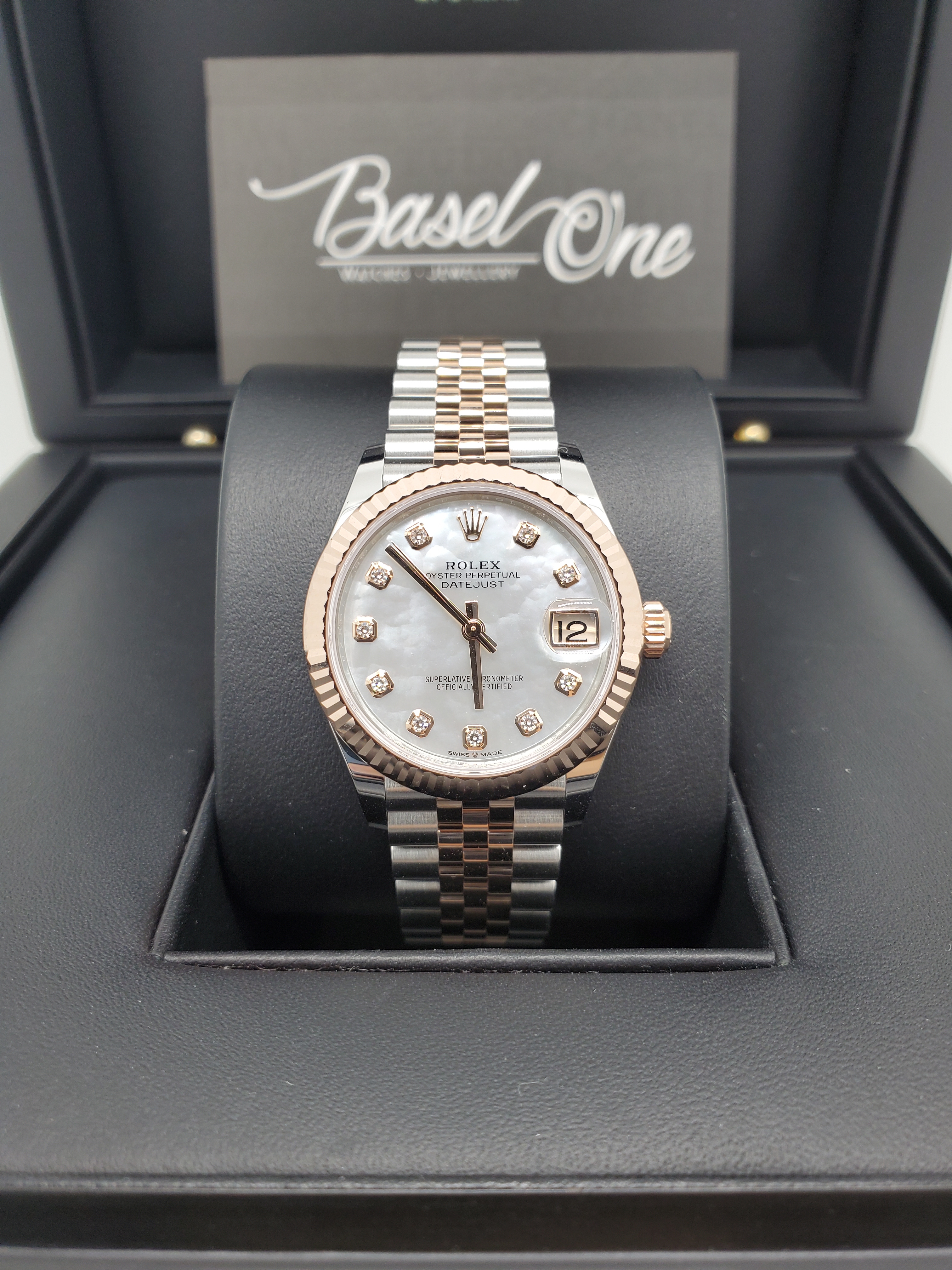 BRAND NEW ROLEX 278271 MOP DIAL WITH DIAMOND DATEJUST 31 JUBILEE STRAP ROSE GOLD STEEL 31 MM