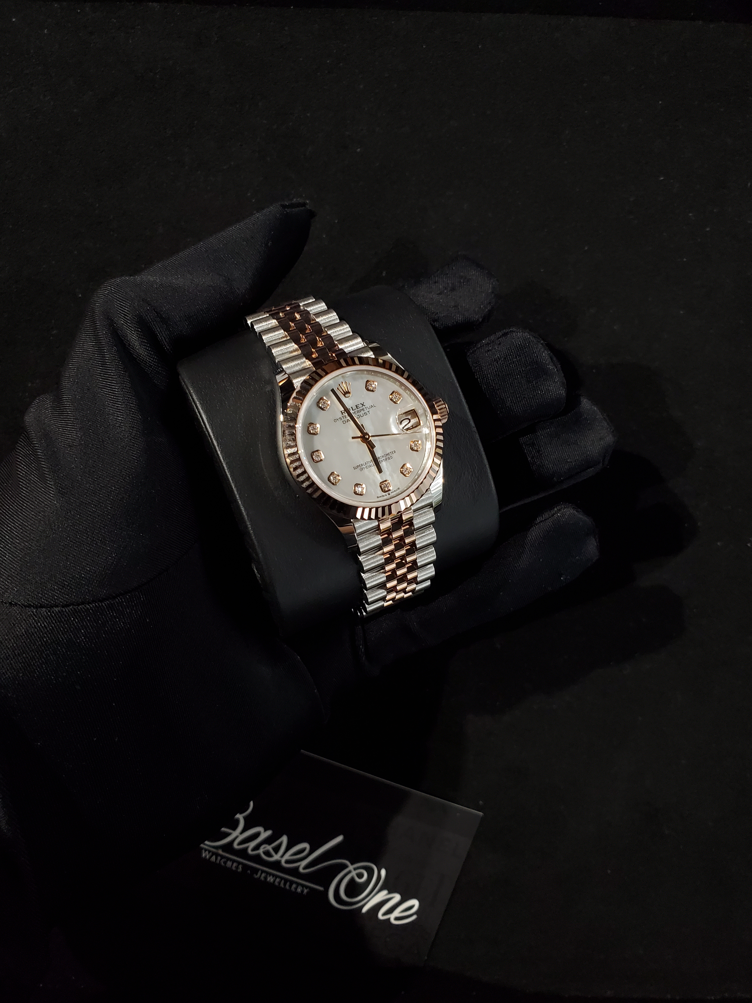 BRAND NEW ROLEX 278271 MOP DIAL WITH DIAMOND DATEJUST 31 JUBILEE STRAP ROSE GOLD STEEL 31 MM