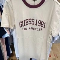 [S] GUESS UNISEX SHIBORI COLOR MATCHING COLLEGE LOGO SHORT SLEEVE T-SHIRT,LIGHT BEIGE, NM2K0371-LBE (SGU287)