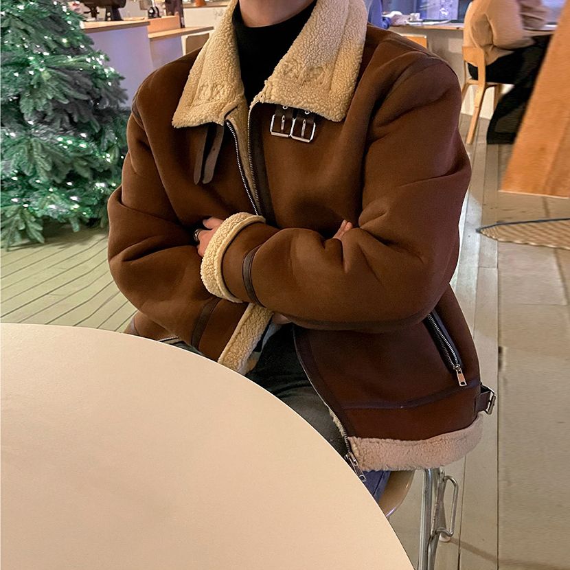 羊羔毛麂皮拼接外套 / 棕1 / 不提供退換貨