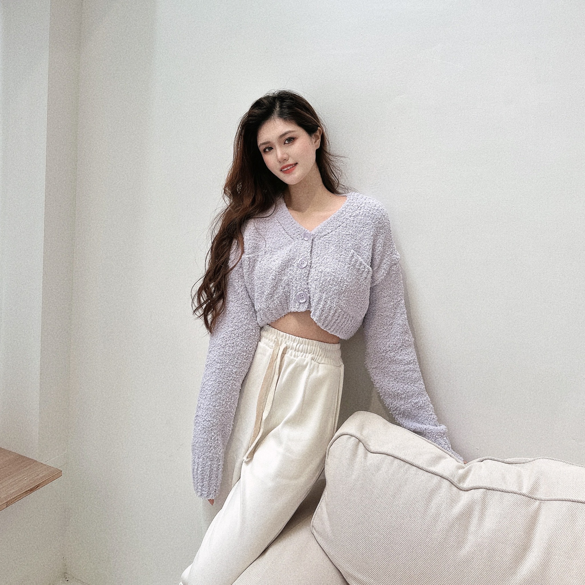 棉花糖超Q雙口袋針織短版毛衣/四色/韓國