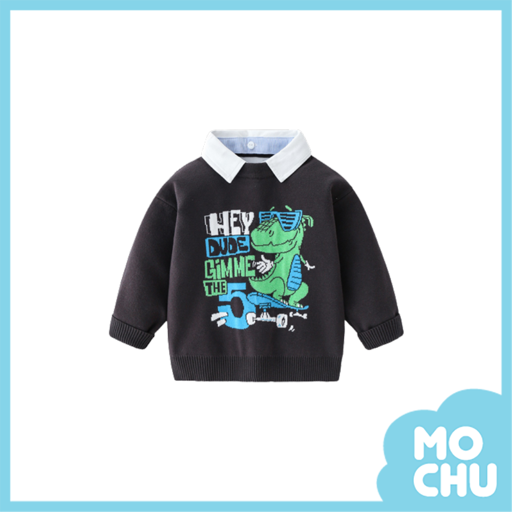 恐龍玩遊戲假兩件針織衫