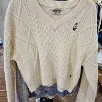 [S] WHO.A.U V-NECK CROPPED TWIST PULLOVER CARDIGAN,IVORY, WHKAC4V11F-IVORY (SWAU85)