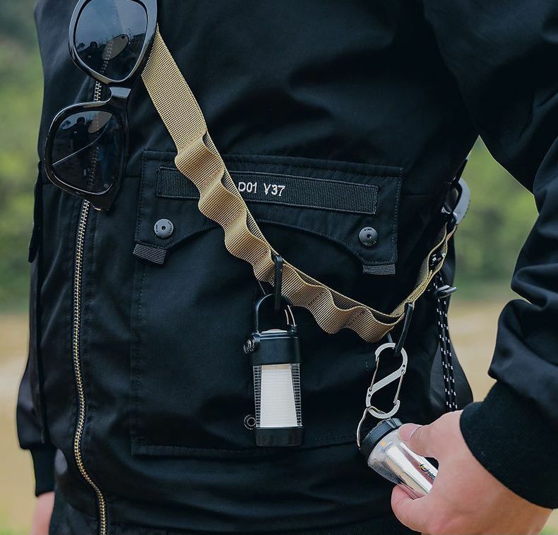 軍風戶外任意背帶/戰術織帶背帶 25個掛孔多功能露營天幕織帶 ～手機擴充夾片＋尼龍肩背帶