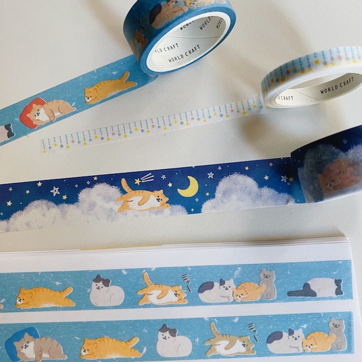 慵懶貓咪 3入和紙膠帶｜日本WORLD CRAFT