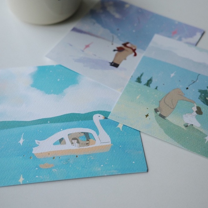 踏踏天鵝船 咻咻熊 與你一起系列 小燙金明信片