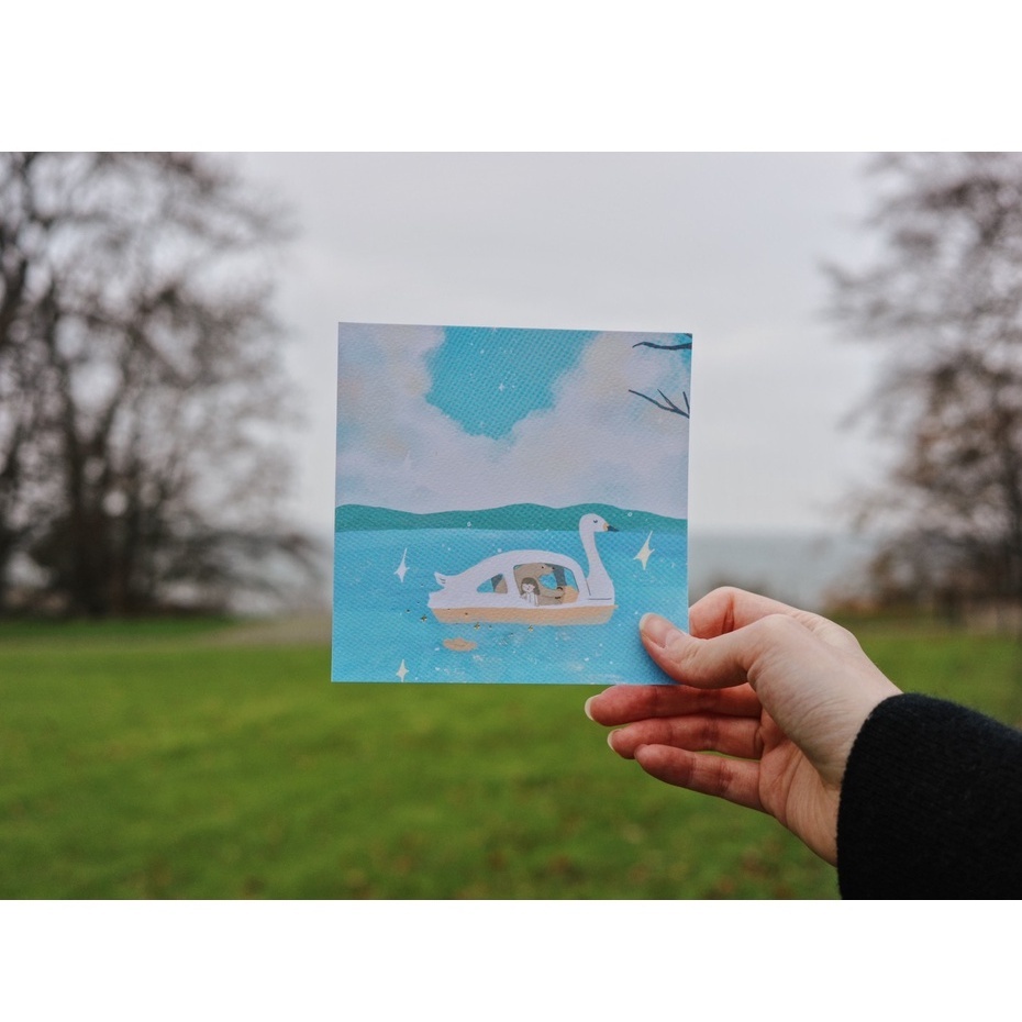 踏踏天鵝船 咻咻熊 與你一起系列 小燙金明信片