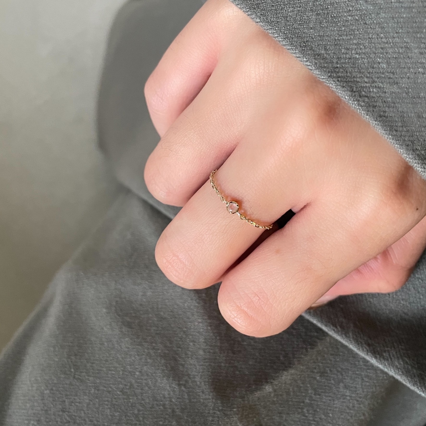 14K經典小圓三爪粉晶鏈戒