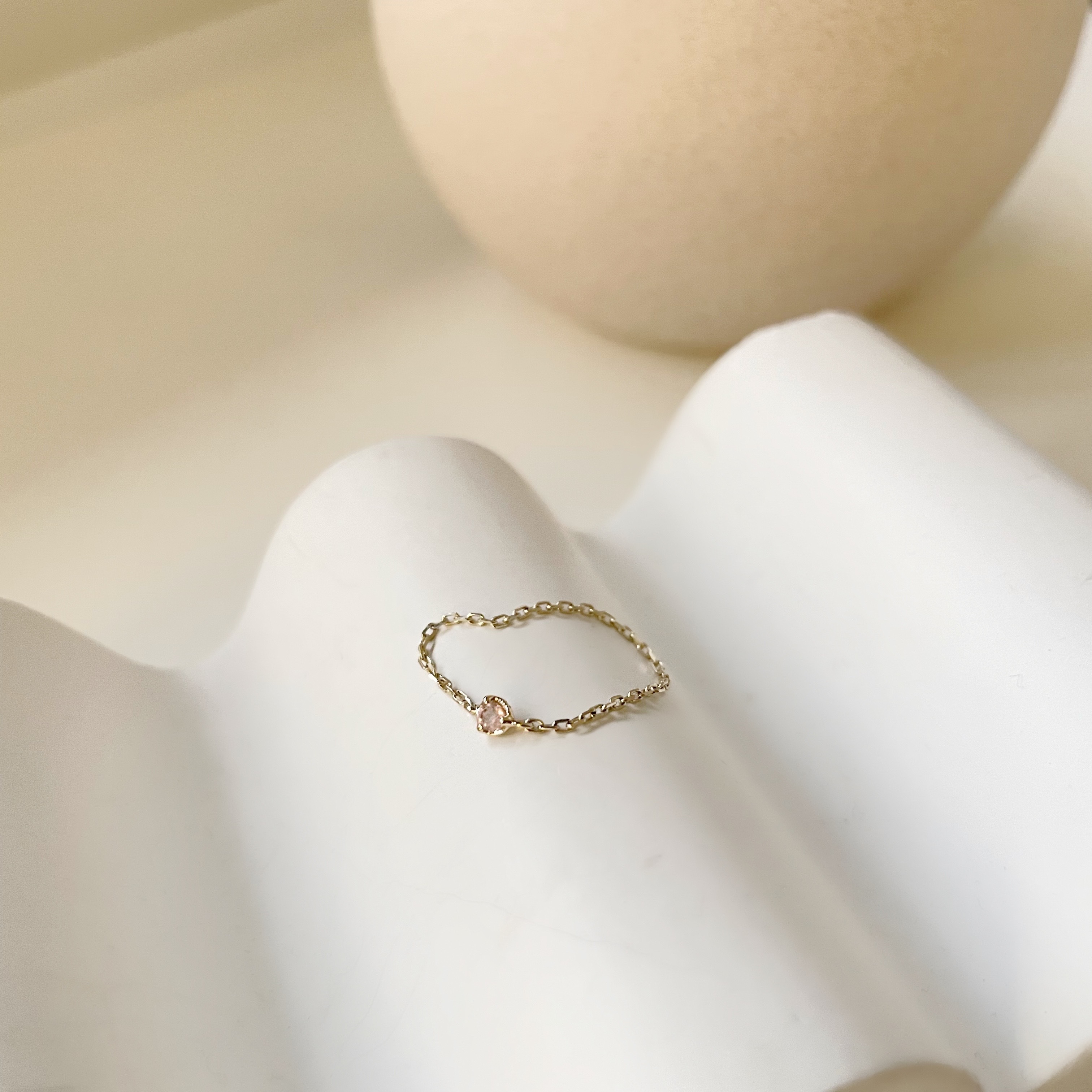 14K經典小圓三爪粉晶鏈戒