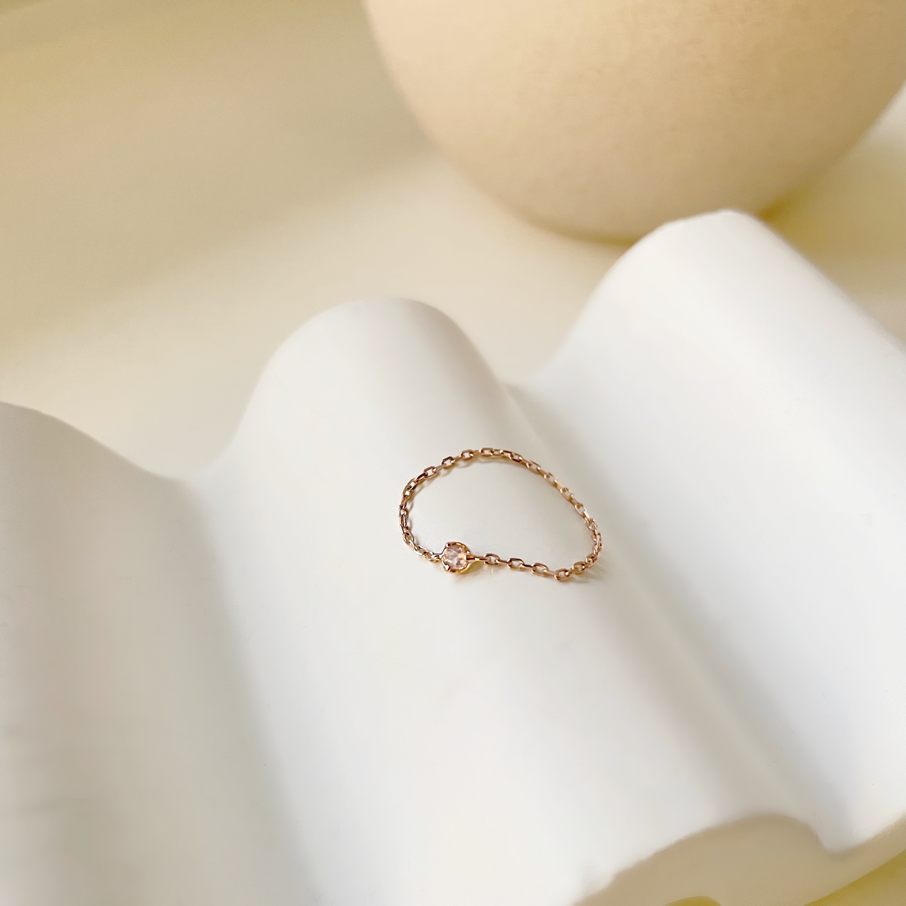 14K經典小圓三爪粉晶鏈戒