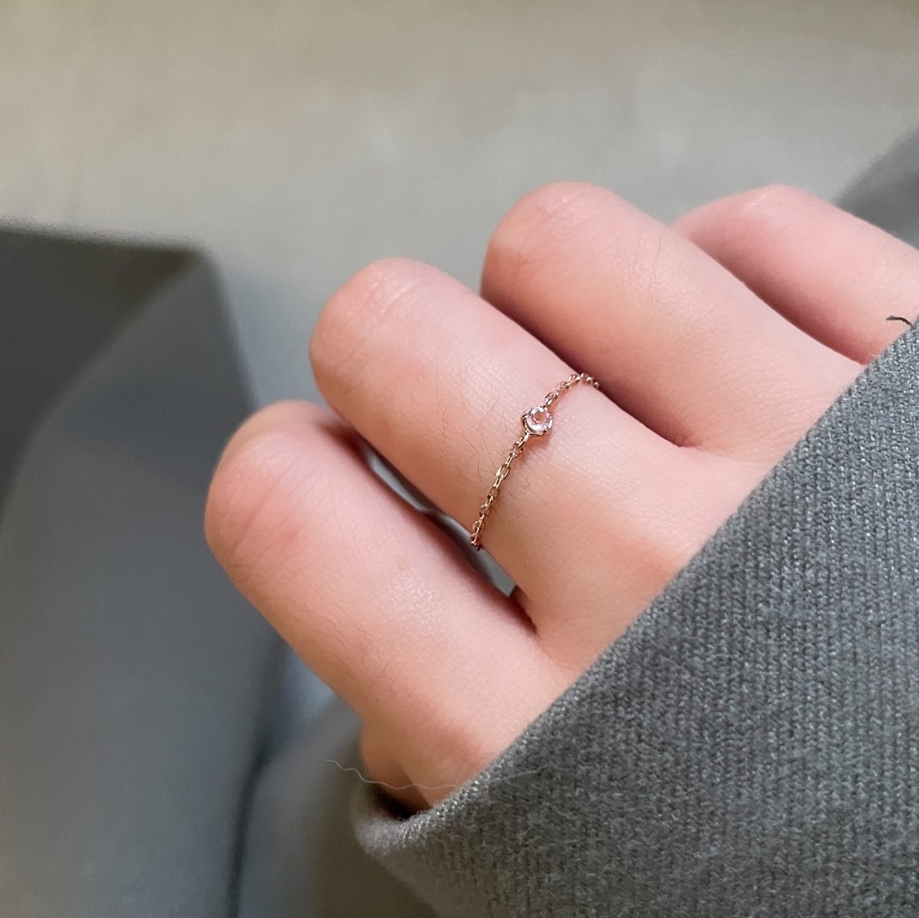 14K經典小圓三爪粉晶鏈戒