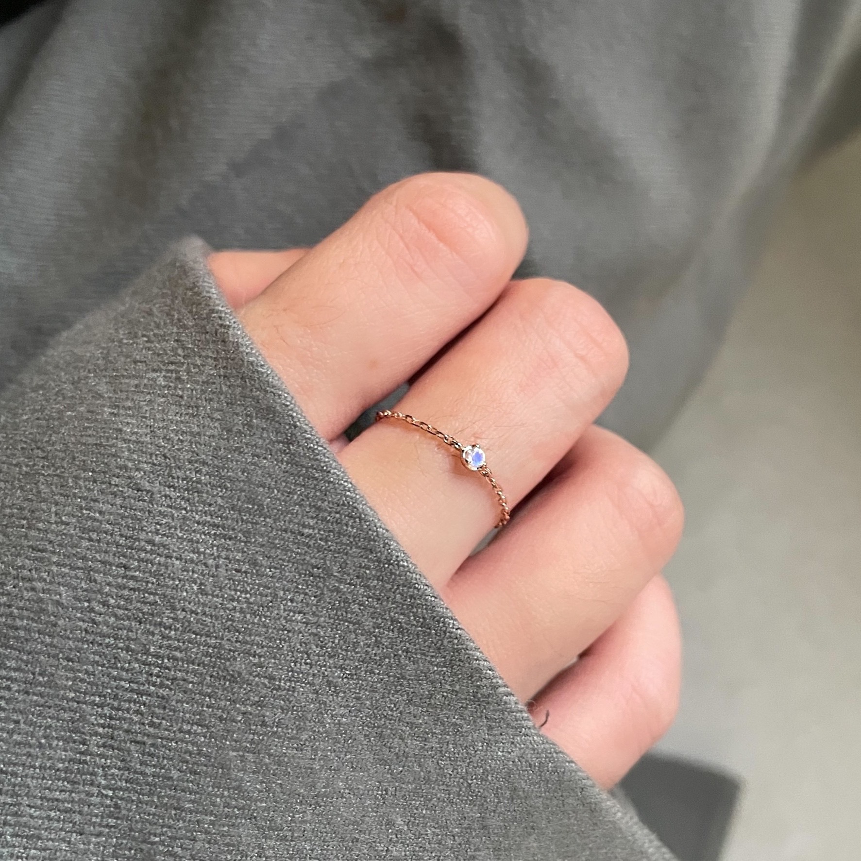 14K經典小圓三爪月光石鏈戒