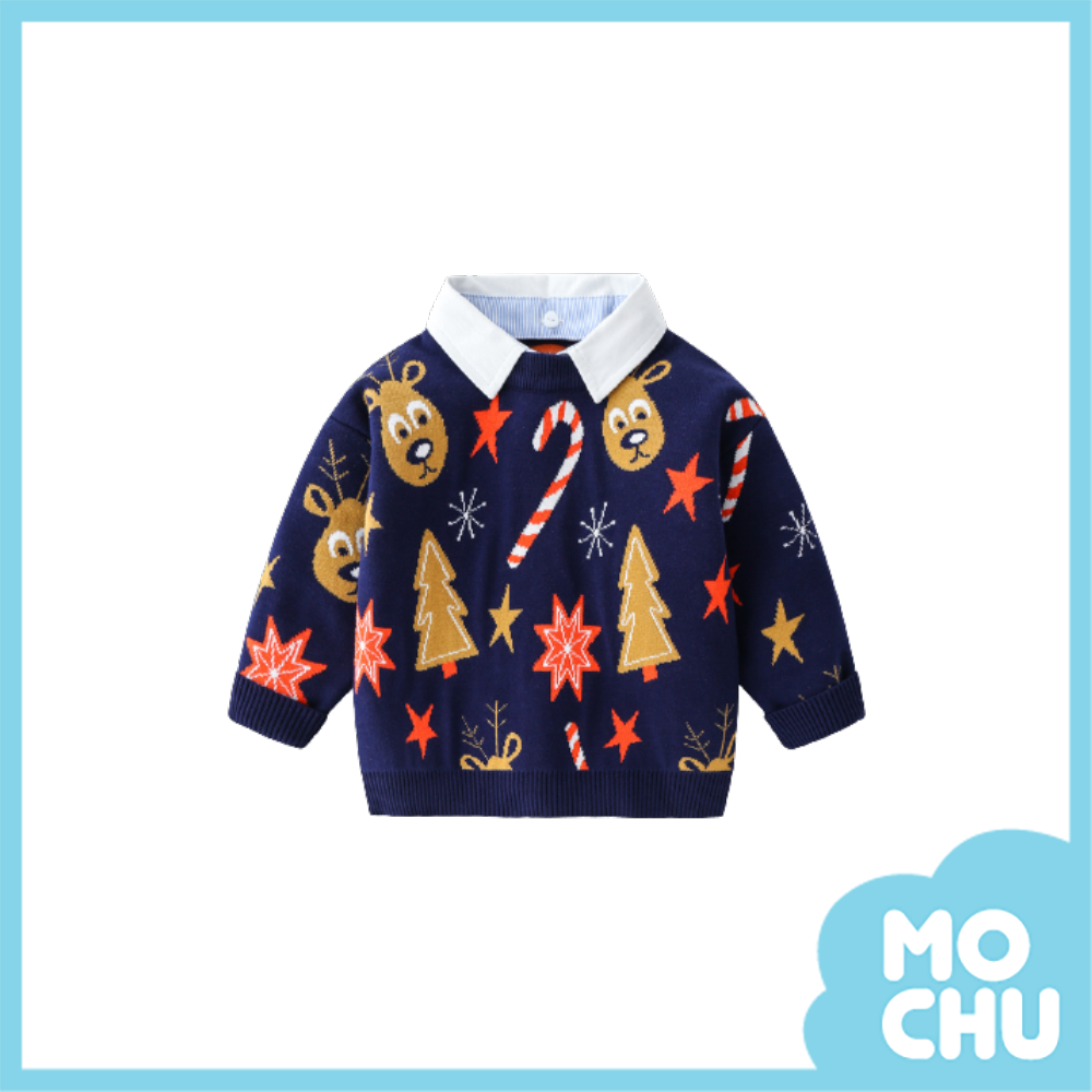 星星麋鹿假兩件針織衫