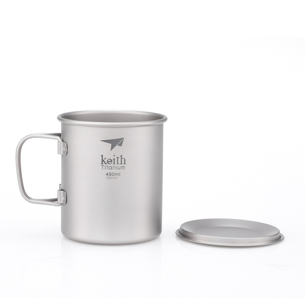 Keith 鎧斯 純鈦環保折疊水杯附杯蓋 450ml 鈦杯/登山露營 52KEITI3204