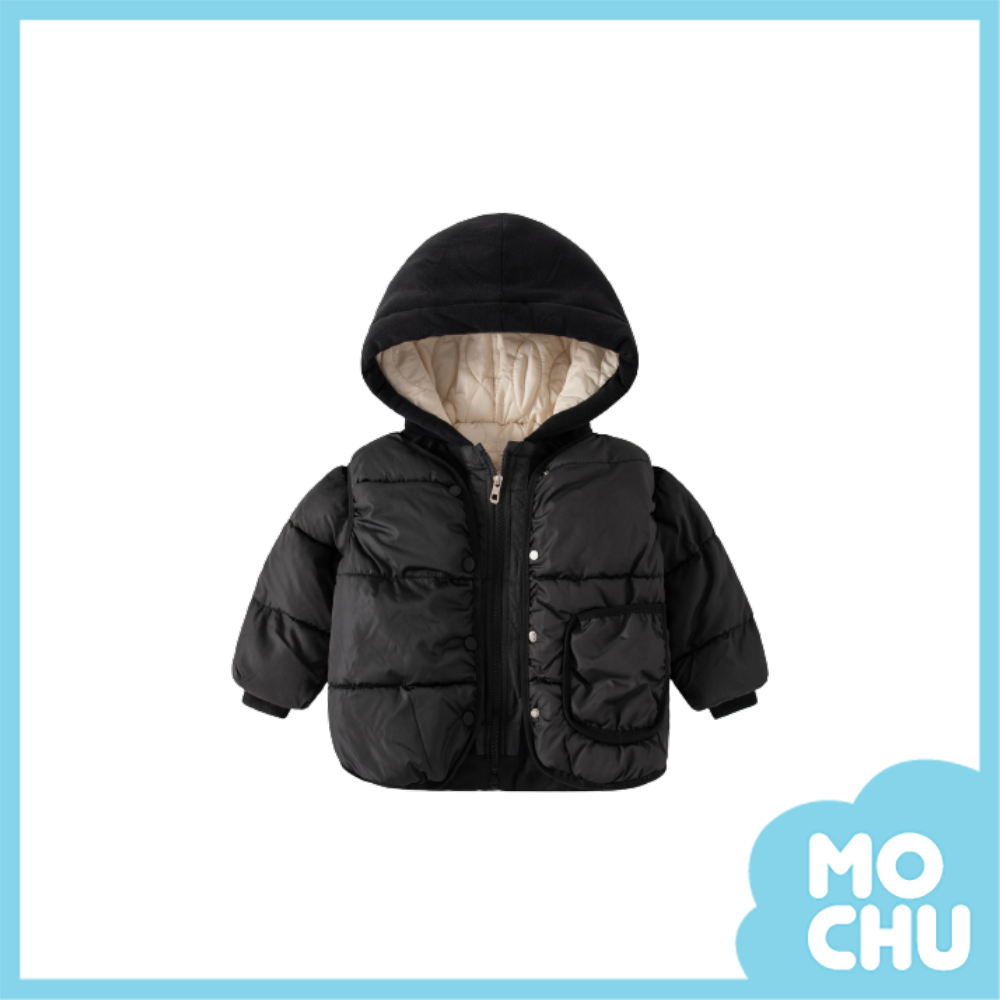 純色大口袋棉衣背心兩件套(兩色)