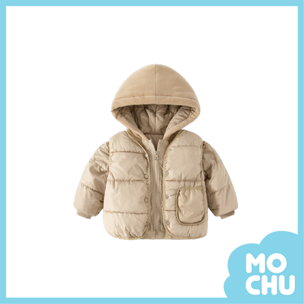 純色大口袋棉衣背心兩件套(兩色)