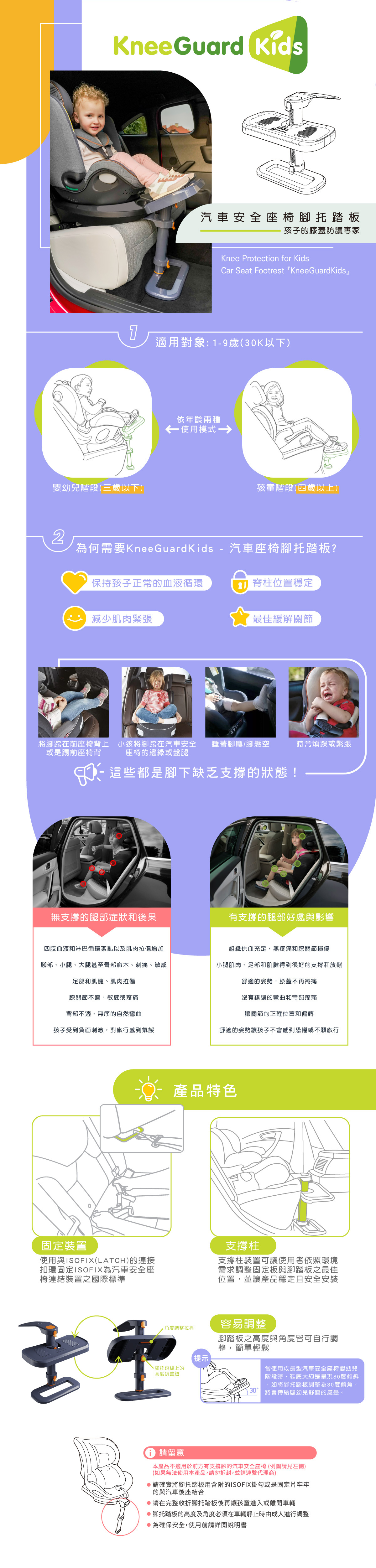 【KneeGuardKids】Child safety seat auxiliary pedal fourth generation