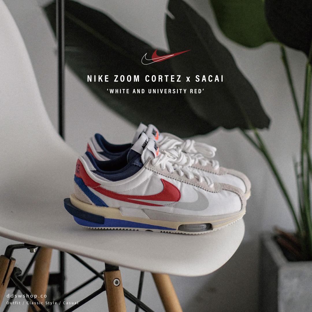 Nike Zoom Cortez x Sacai 聯名款阿甘鞋經典紅白藍氣墊DQ0581-100