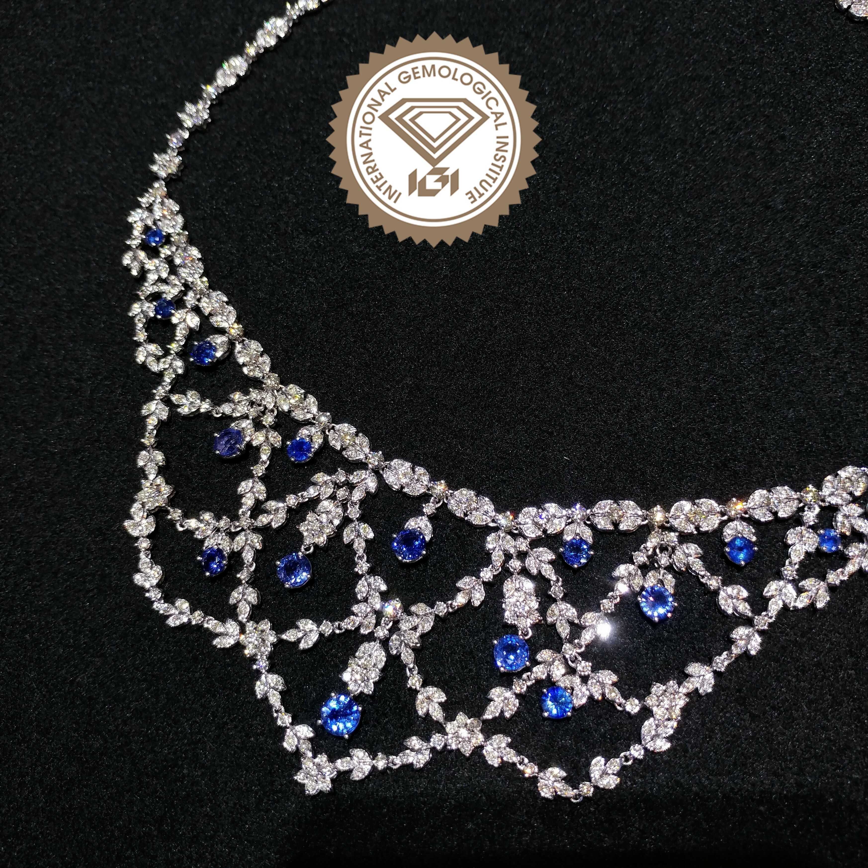 18K White Gold 7.90ct Sapphire and Diamond Necklace