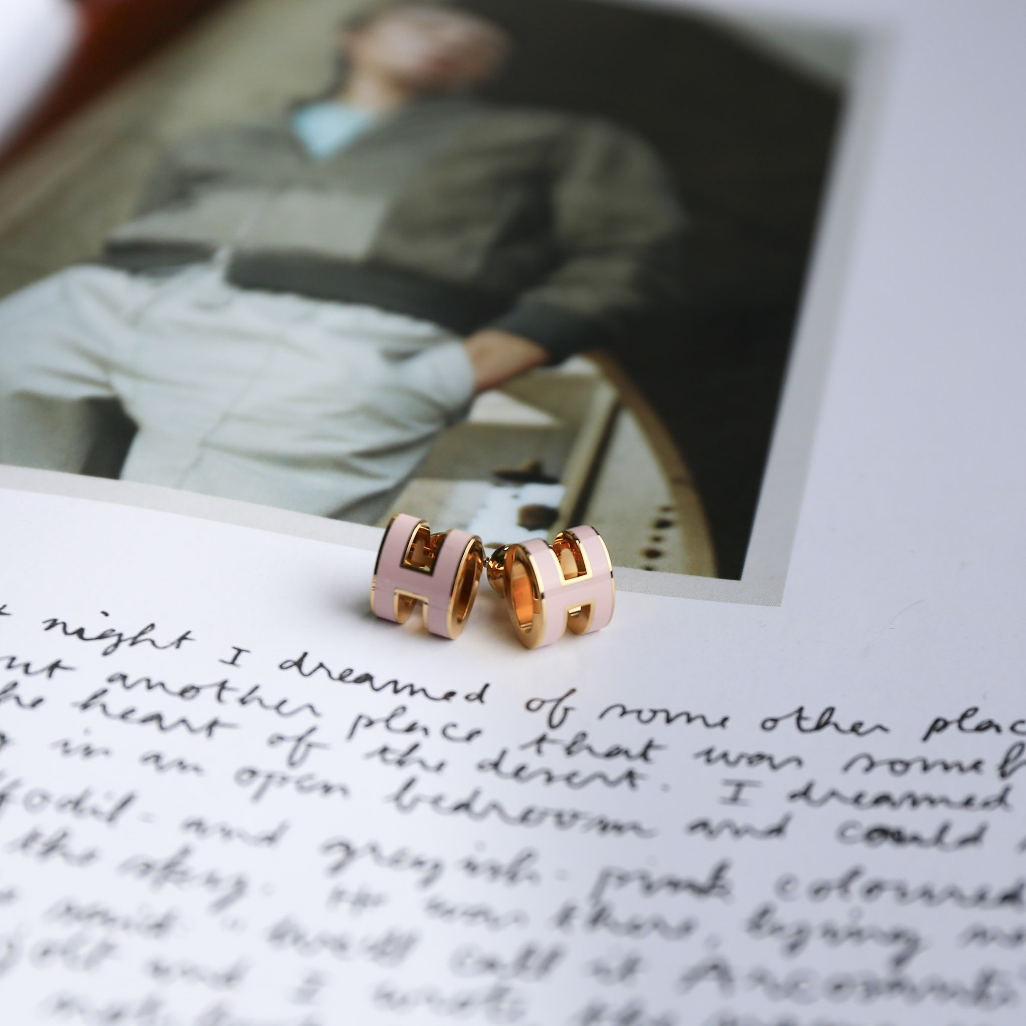 Hermes Pop H Mini Earrings (Rose  dragee GHW)