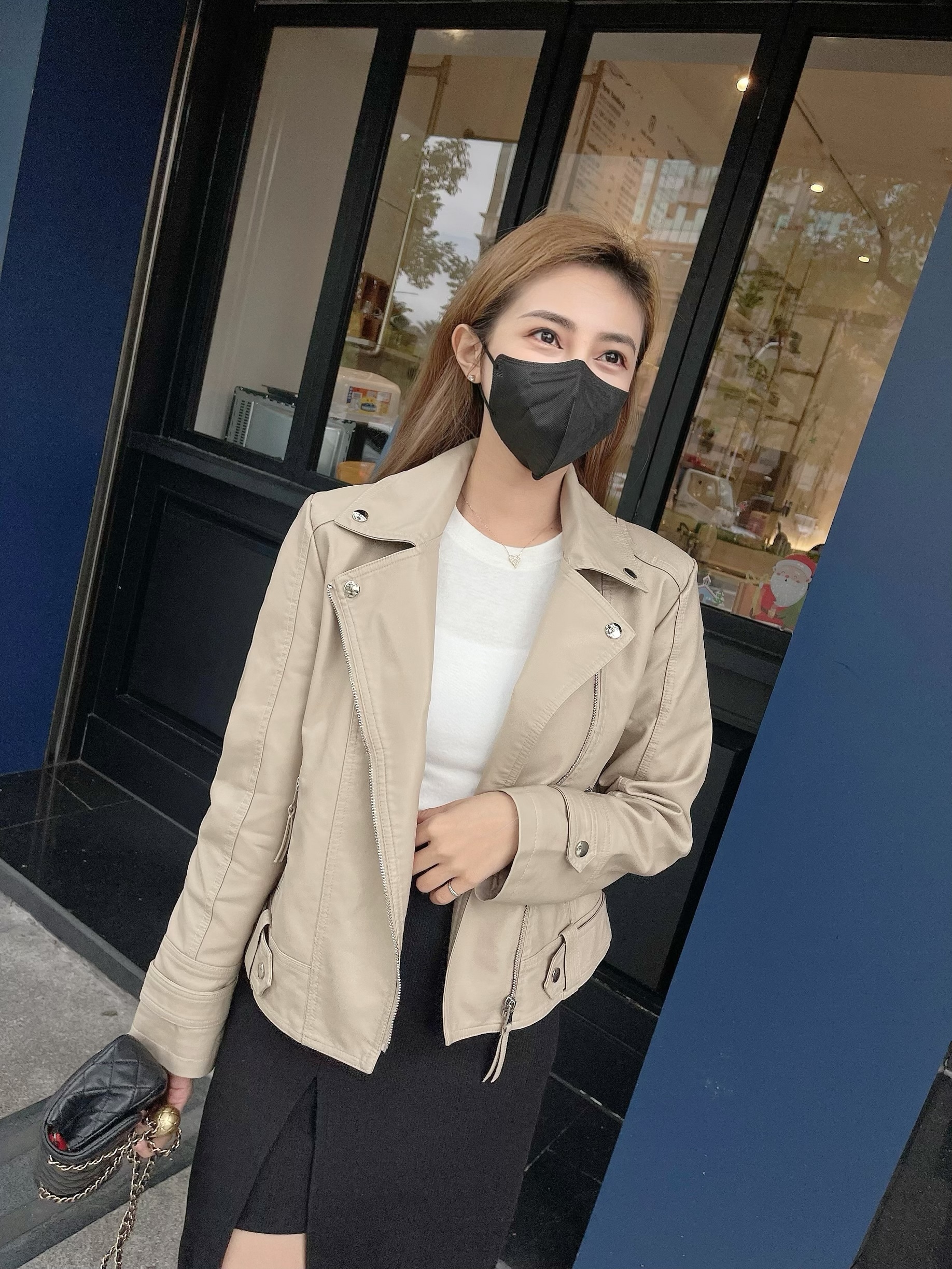 🔥12.07直播新品］💥今年必收ㄉ皮外套］🇰🇷正韓超質感修身騎士皮外套（奶茶/兩色）