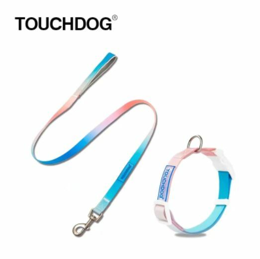 TOUCHDOG 犬用 PVC啫喱漸變狗頸帶狗拖帶套裝 - 粉藍(M)
