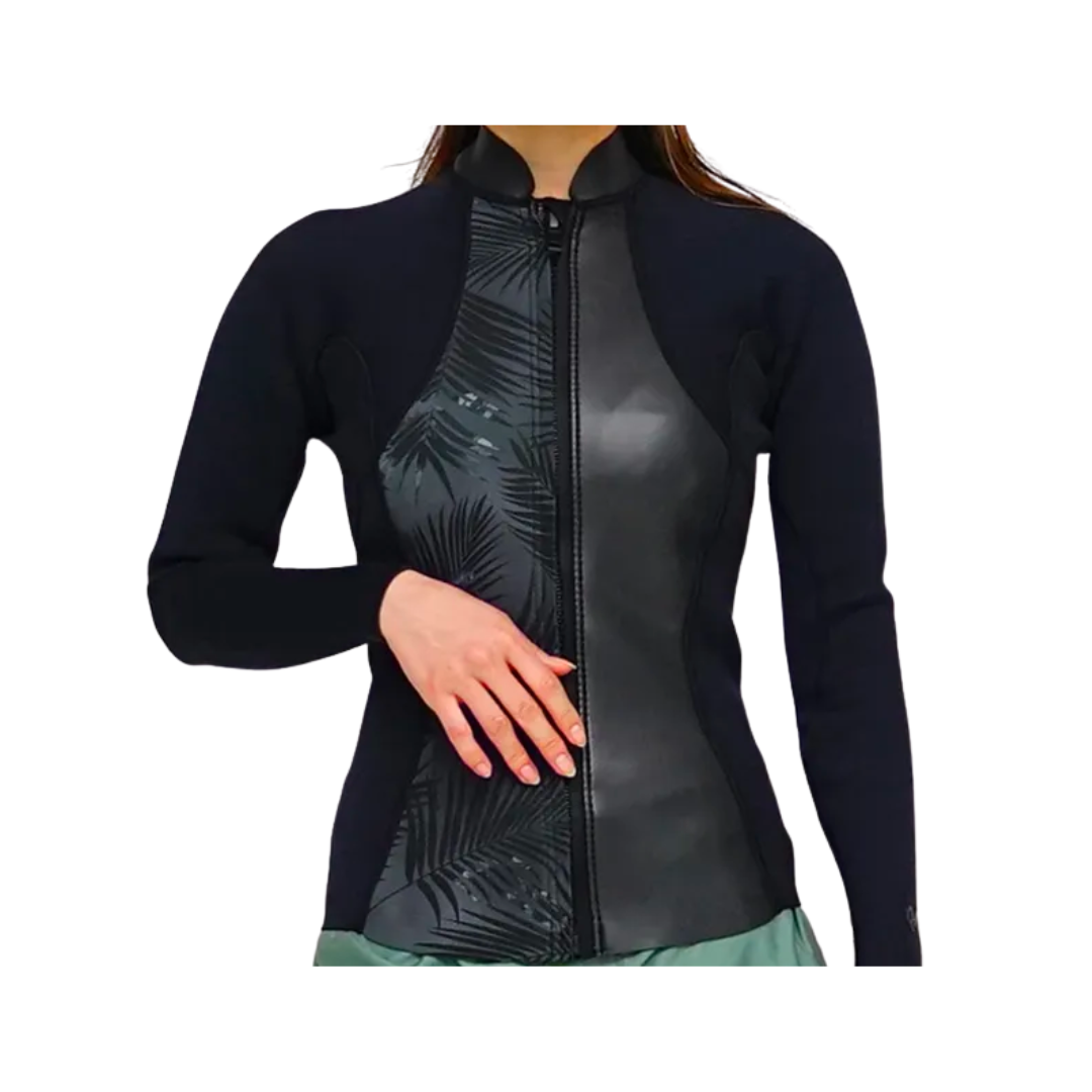 HeleiWaho 2mm女款 拉鍊防寒上衣(棕梠葉拼色) @