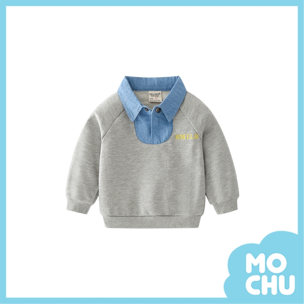 刺繡SMILE牛仔襯衫領衛衣