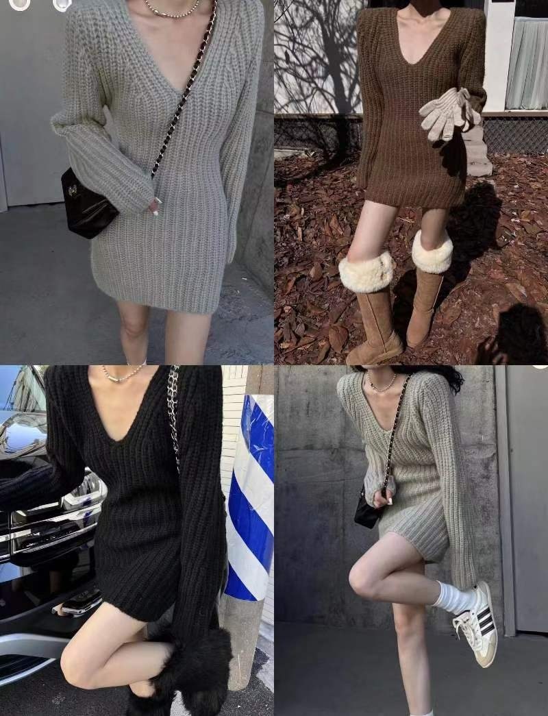 DR22W1218 保暖冷衫料大V領性感小短裙