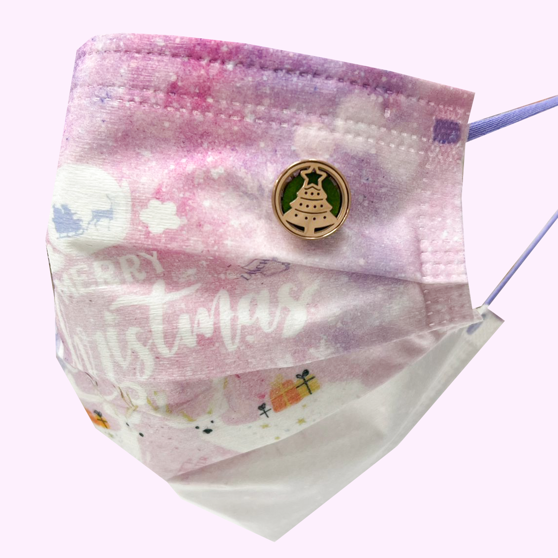 15mm 聖誕樹 圖案香薰扣 香精油釦 精油飾物 口罩/衣領適用 磁石釦 口罩香薰夾 (玫瑰金/古銅金)(連12片顏色隨機的可重用棉片)(隨機送上口罩3片)