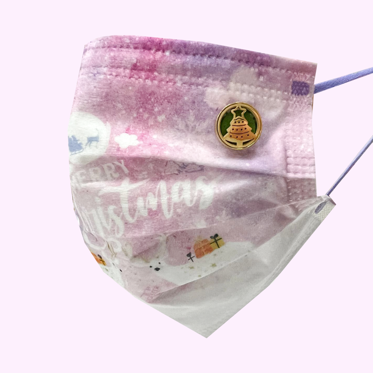 15mm 聖誕樹 圖案香薰扣 香精油釦 精油飾物 口罩/衣領適用 磁石釦 口罩香薰夾 (金色) (連12片顏色隨機的可重用棉片)(隨機送上口罩3片)